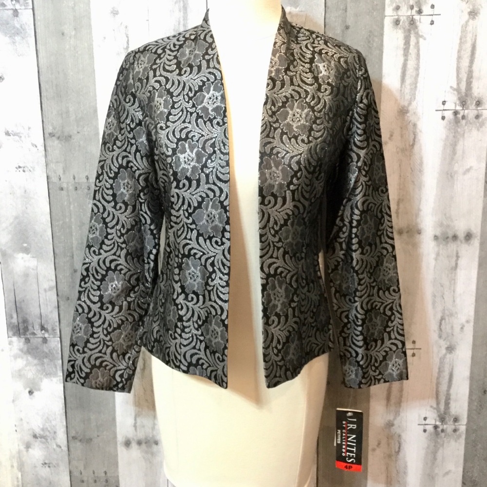 Brocade Evening Jacket Black Silver Sz 4P JR NITES - Picture 1 of 8